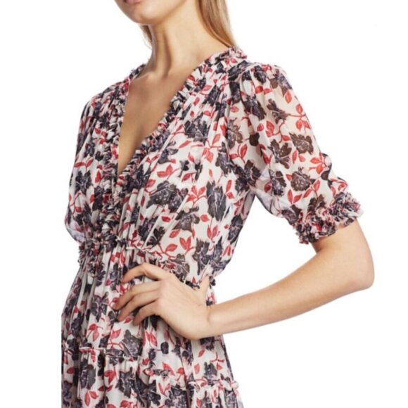 CINQ À SEPT 'Tish' Floral-Print Ruffle-Trim Mini-Dress, Ivory Multi - Picture 2 of 4